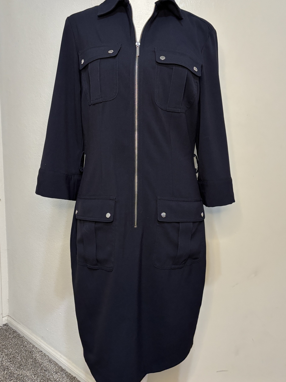 MICHAEL Michael Kors Navy Blue Utility Zip-Front Shirtdress  Sz S